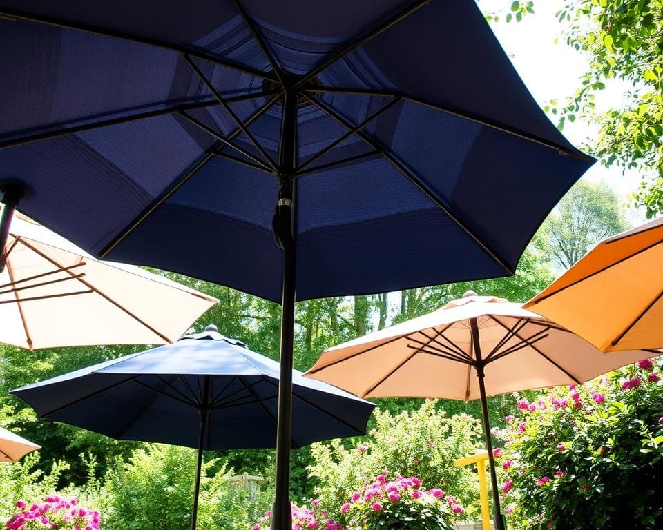 Design en materialen van parasols in de tuin