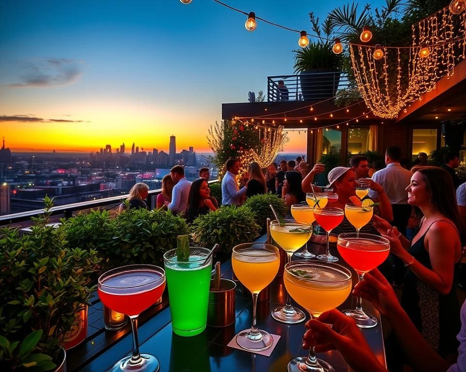 Ga naar een rooftop feestje met cocktails en live optredens