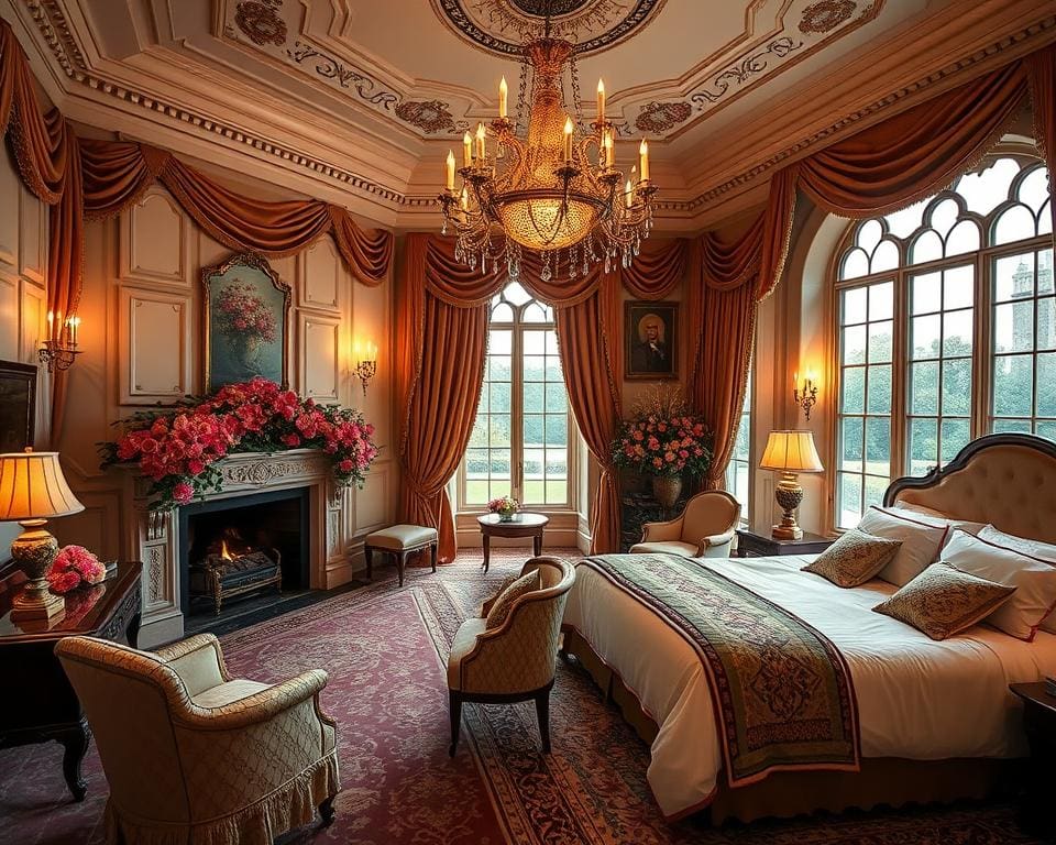 Ontsnap naar een luxe suite in een kasteel voor een romantisch verblijf