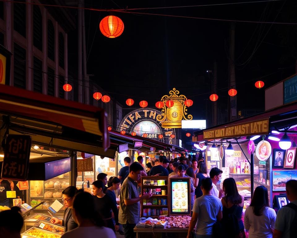 sfeer op de nachtmarkt